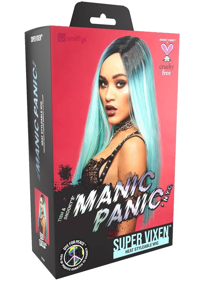 Extra Long Straight Mint Green Womens Manic Panic X Smiffys Fashion Wig - Packaging Image