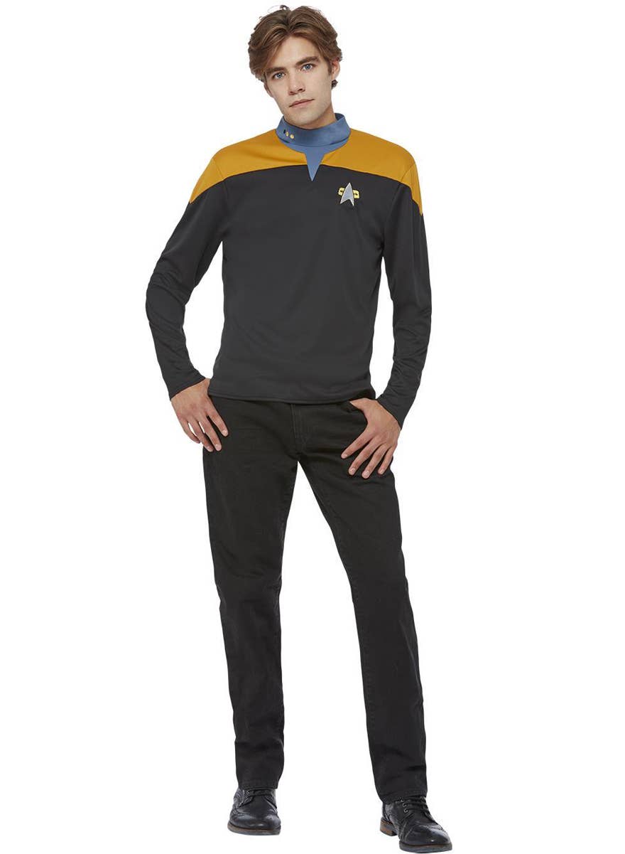 Star Trek Voyager Men's Black and Gold Operations Uniform Costume - Alt Front Image