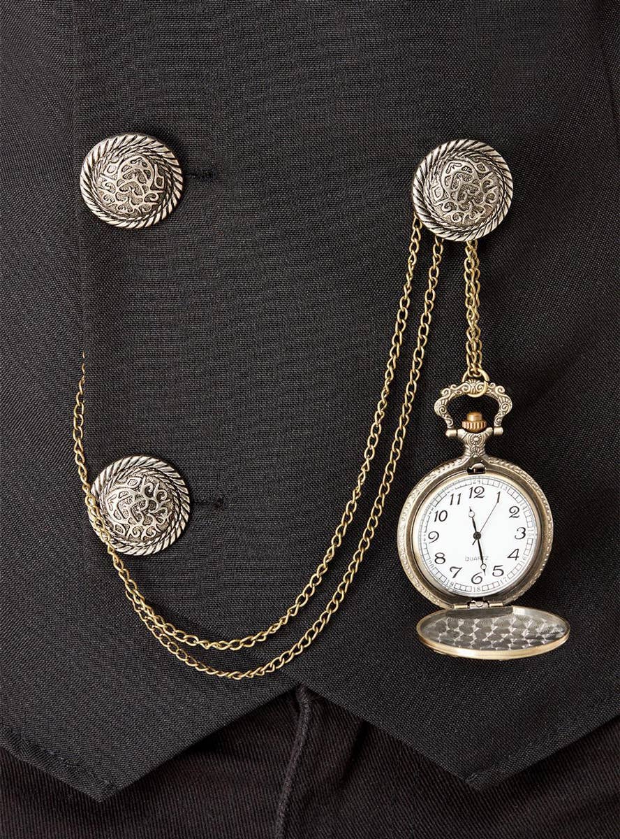 Deluxe Aged Gold Metal 1920's Fob Pocket Watch Costume Accessory with Viewing Window - Alternative Image