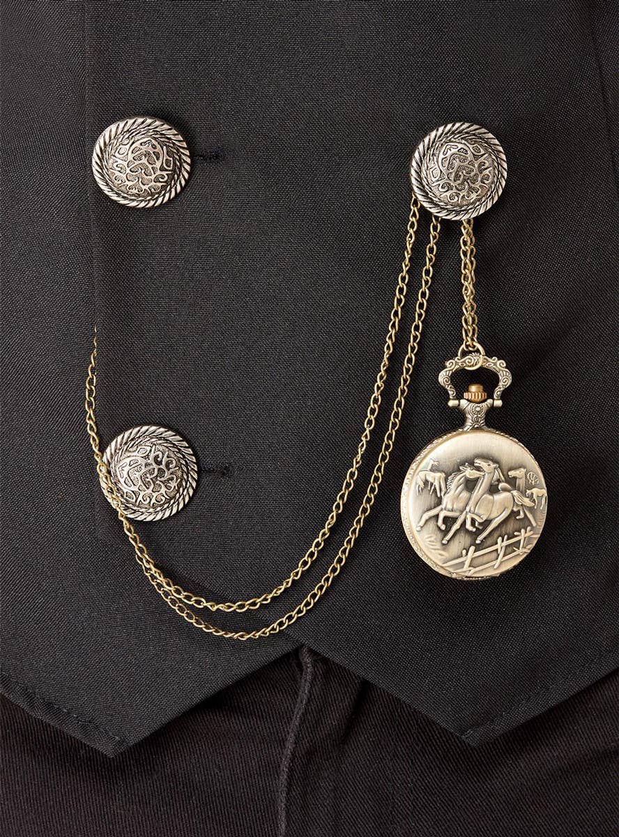 Deluxe Vintage Look Gold Metal 1920's Fob Pocket Watch Costume Accessory with Horses - Main Image