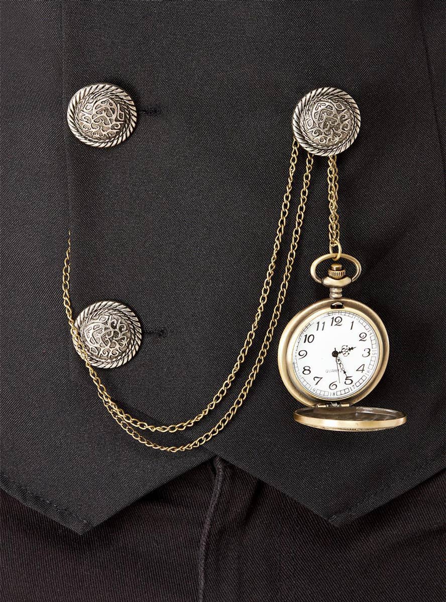 Vintage Look Gold Metal 1920's Fob Pocket Watch Costume Accessory with Royal Flush Playing Cards - Alternative Image