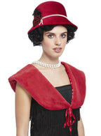 Womens Red Flapper Shawl and Cloche Hat