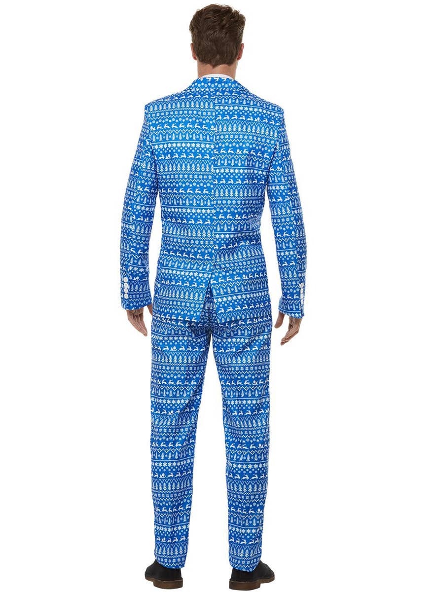 Stand Out Men's Nordic Blue Christmas Print Costume Suit - Back Image