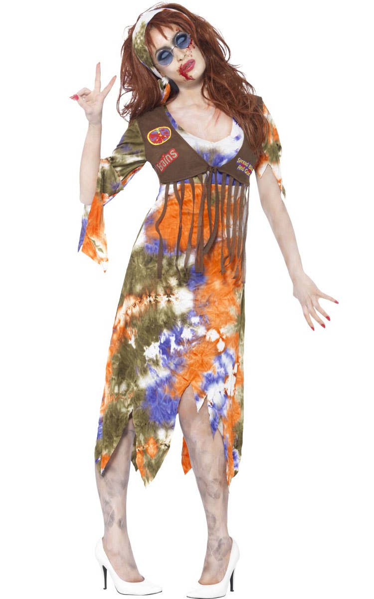 Groovy Women's 70's Woodstock Zombie Hippie Halloween Costume Front Image