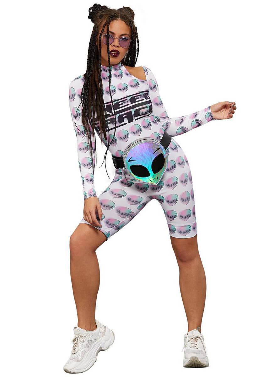 Womens Long Sleeve Alien Print Unitard Costume - Alternate Image