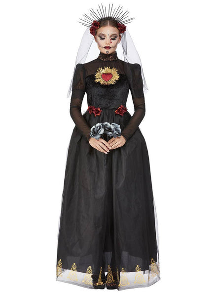 Day of the Dead Black Sacred Heart Bride Womens Costume - Main Image