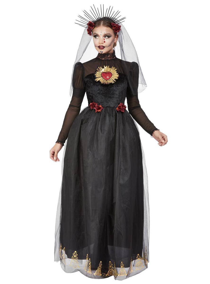 Day of the Dead Black Sacred Heart Bride Womens Costume - Alternate Image