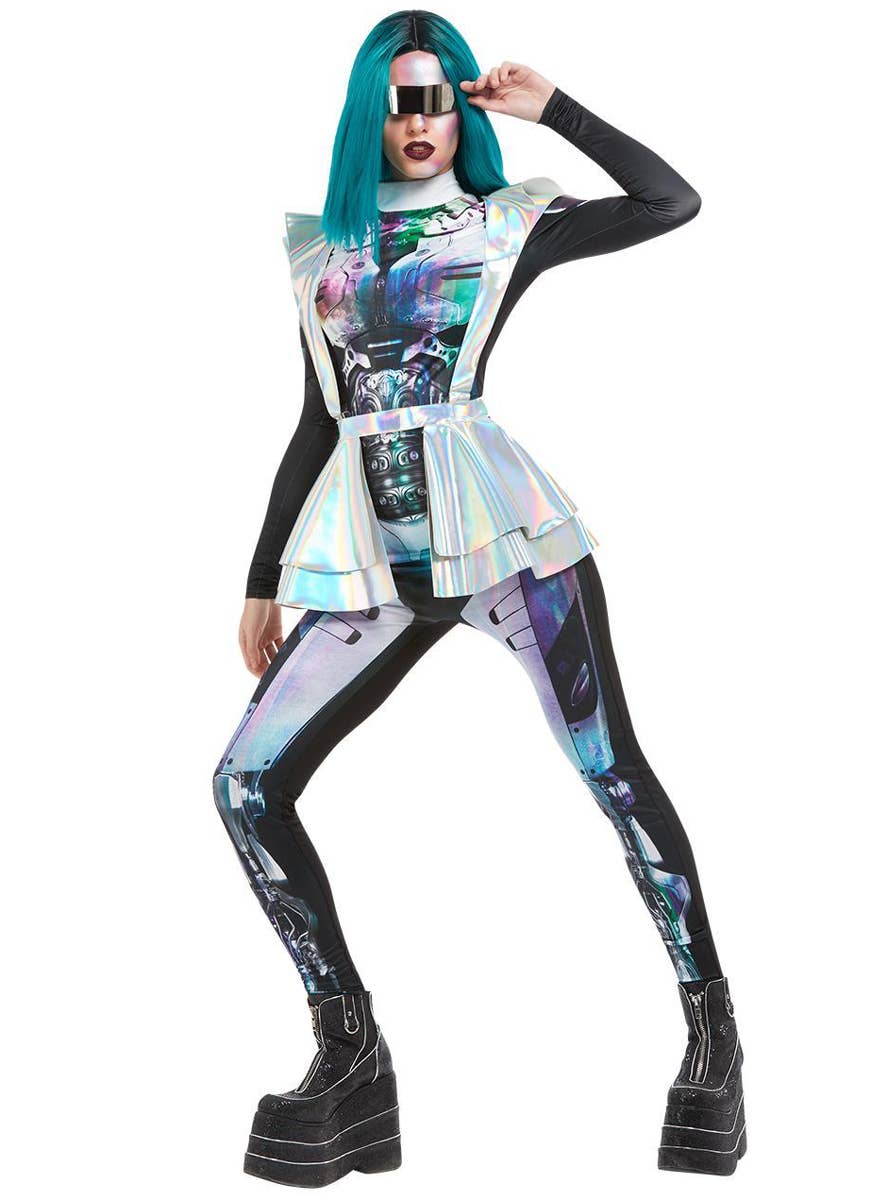 Womens Metallic Cyber Space Alien Costume - Alternate Image