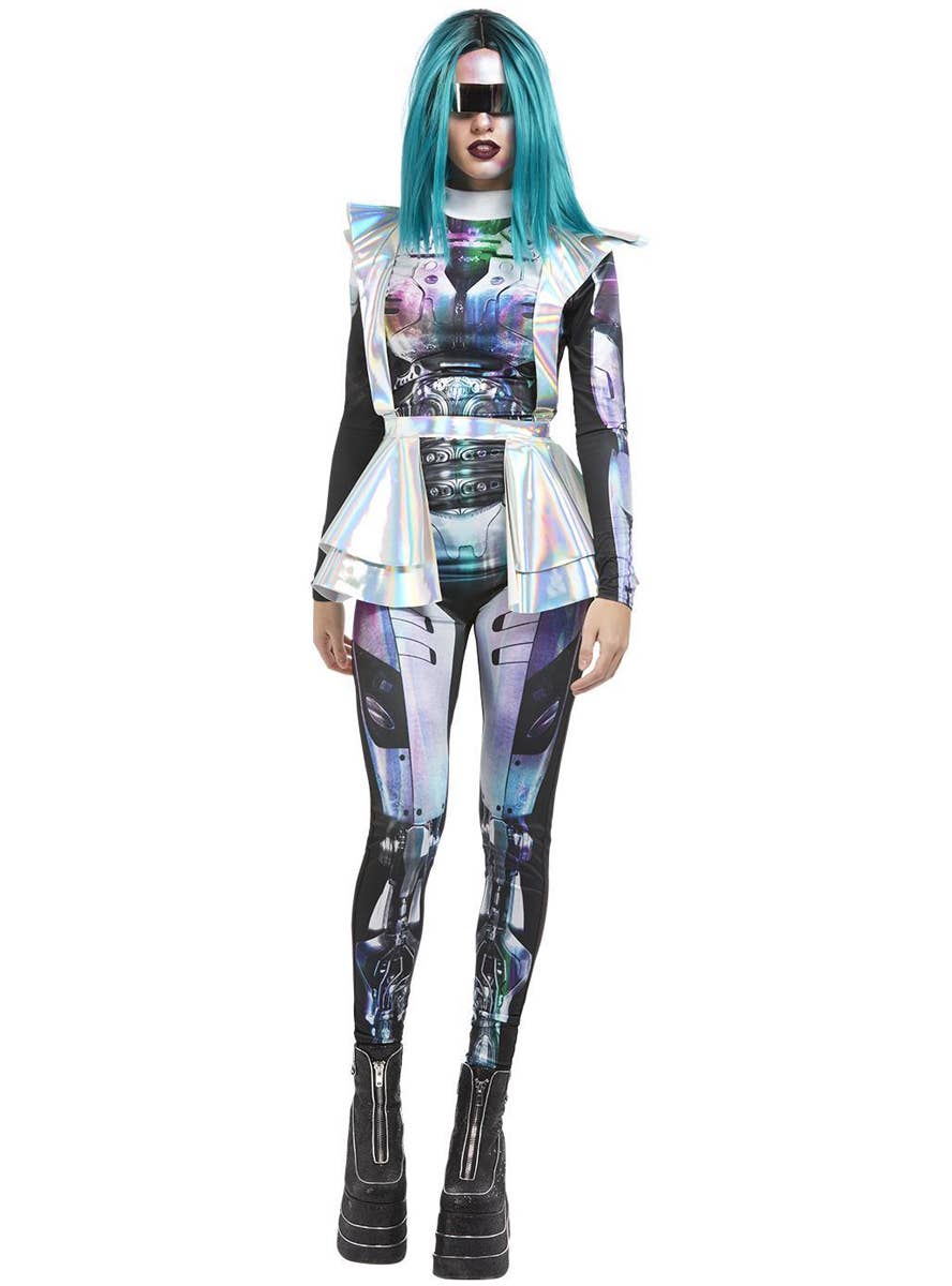 Womens Metallic Cyber Space Alien Costume - Main Image