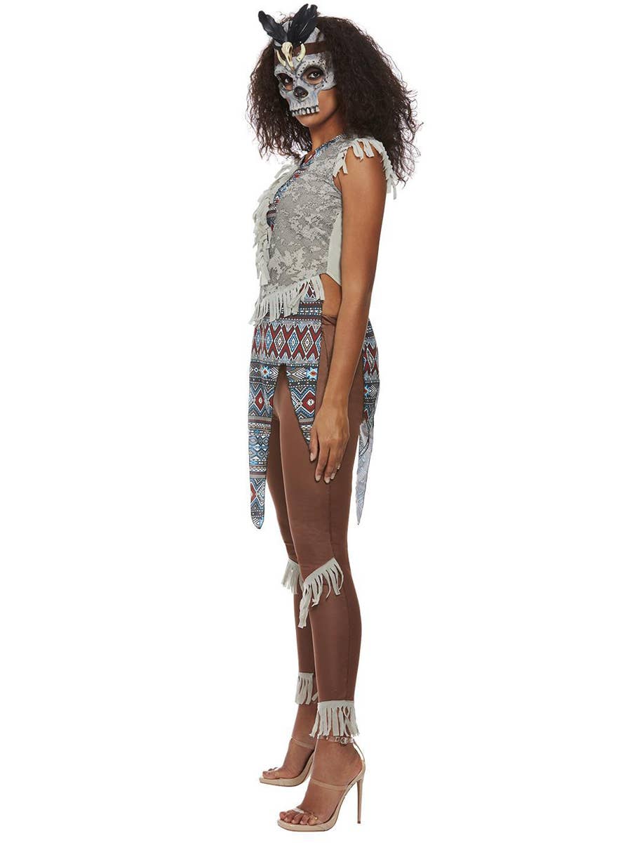 Womens Dark Native Warrior Spirit Costume - Side Image