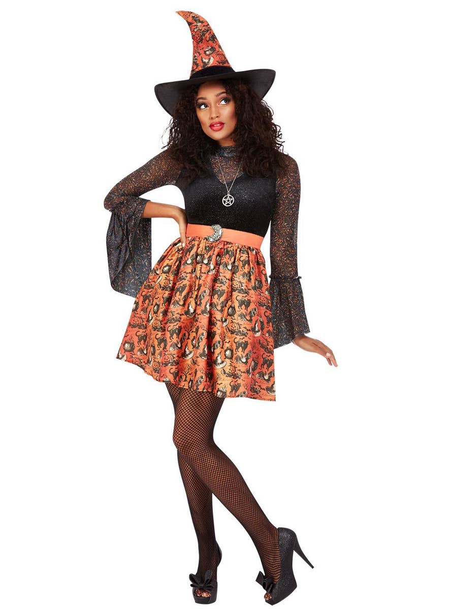 Orange and Black Vintage Witch Costume for Women - Main Image