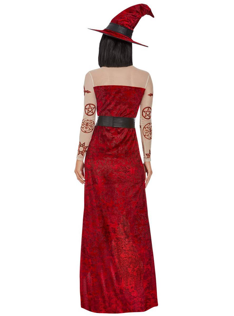 Womens Red Satanic Symbol Witch Costume - Back Image