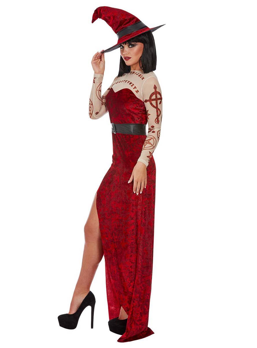 Womens Red Satanic Symbol Witch Costume - Side Image