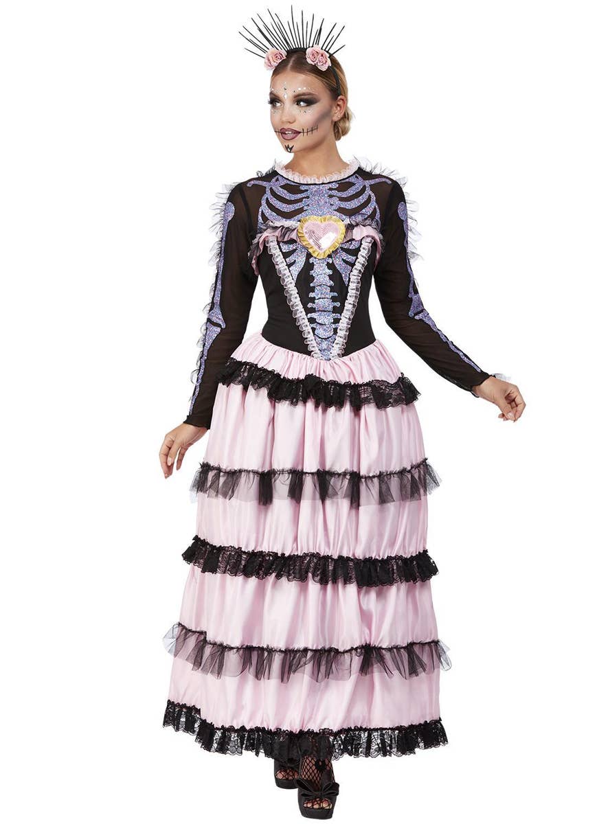 Pink and Black Womens Day of the Dead Costume - Alternate Image