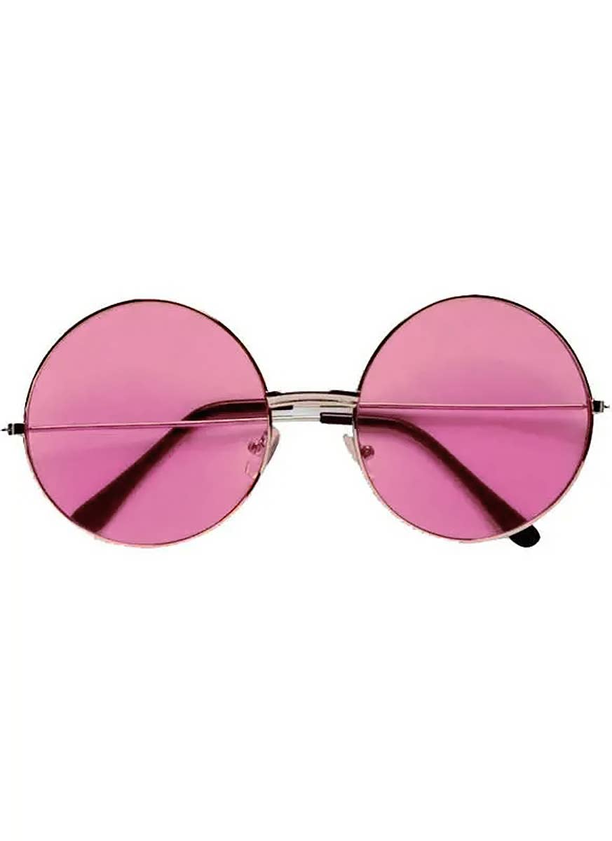 Round Hippie Costume Glasses with Pink Lenses 