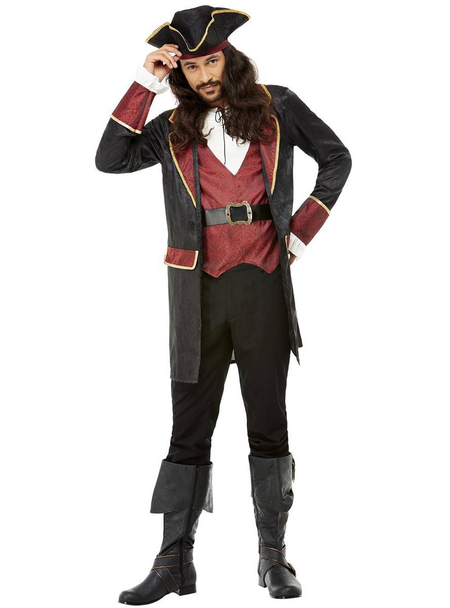 Mens Red and Black Swashbuckler Pirate Costume - Main Image