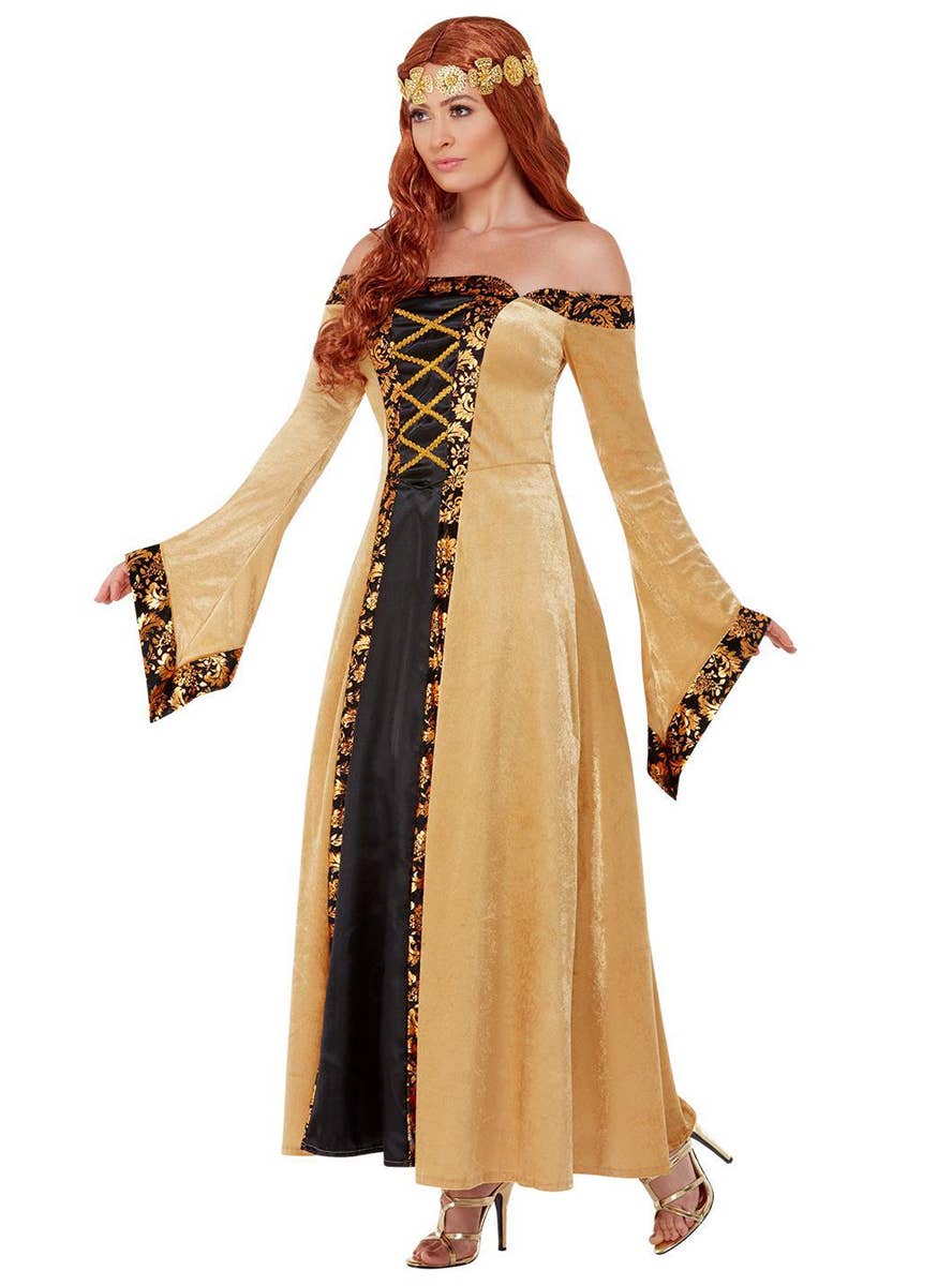 Womens Black and Gold Medieval Costume - Side Image