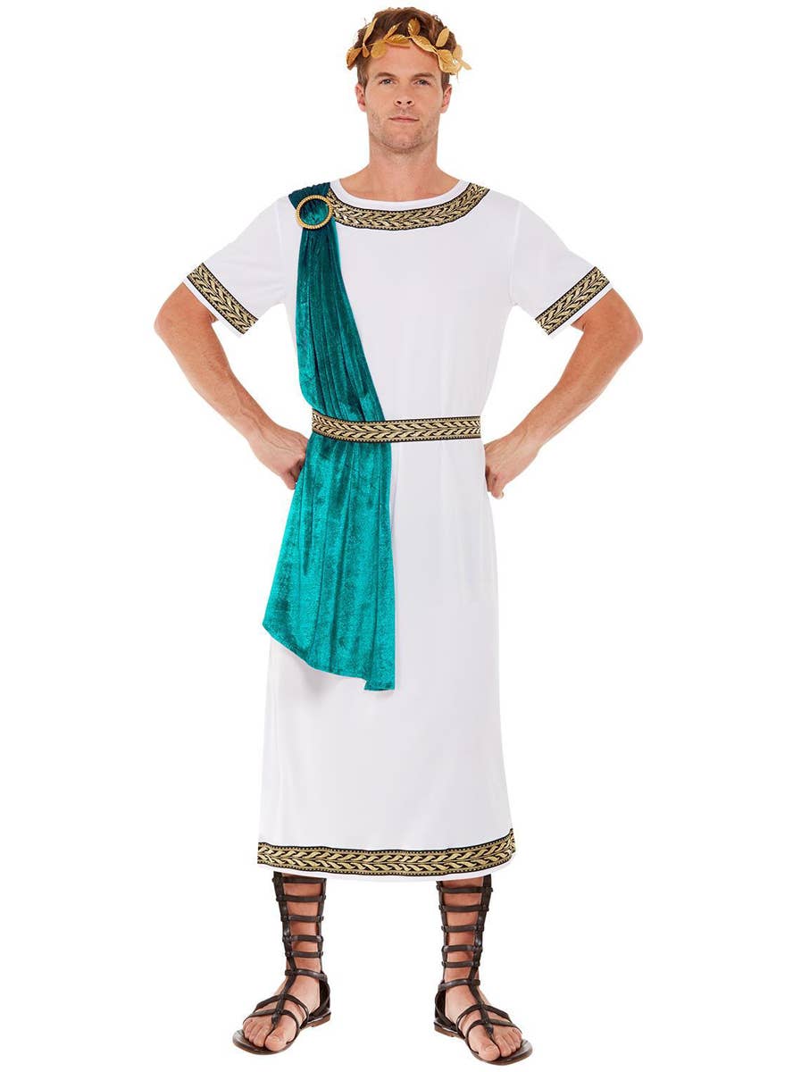 Roman Toga Mens Costume with Blue Sash - Alternate Image