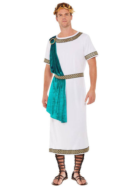 Roman Toga Mens Costume with Blue Sash - Main Image