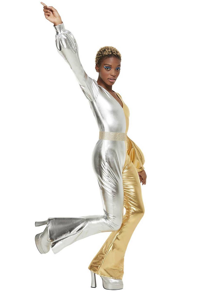 Womens Half Silver Half Gold 70s Disco Costume - Alternate Image