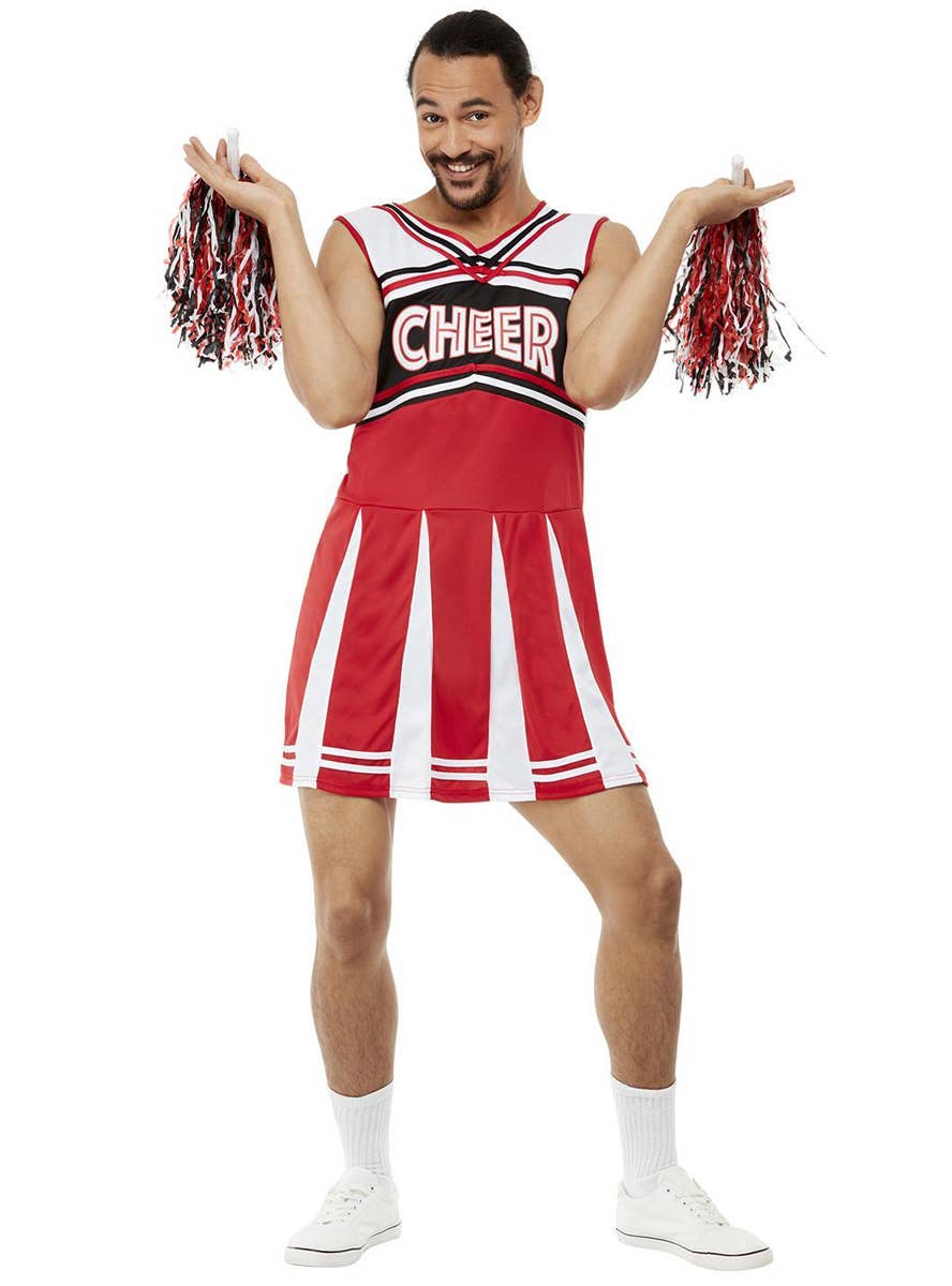 Men's Funny Red and White Cheerleader Costume - Alternate Image