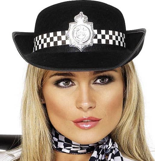 Black and White Chequered Police Officer Bowler Costume Hat - Alternative View