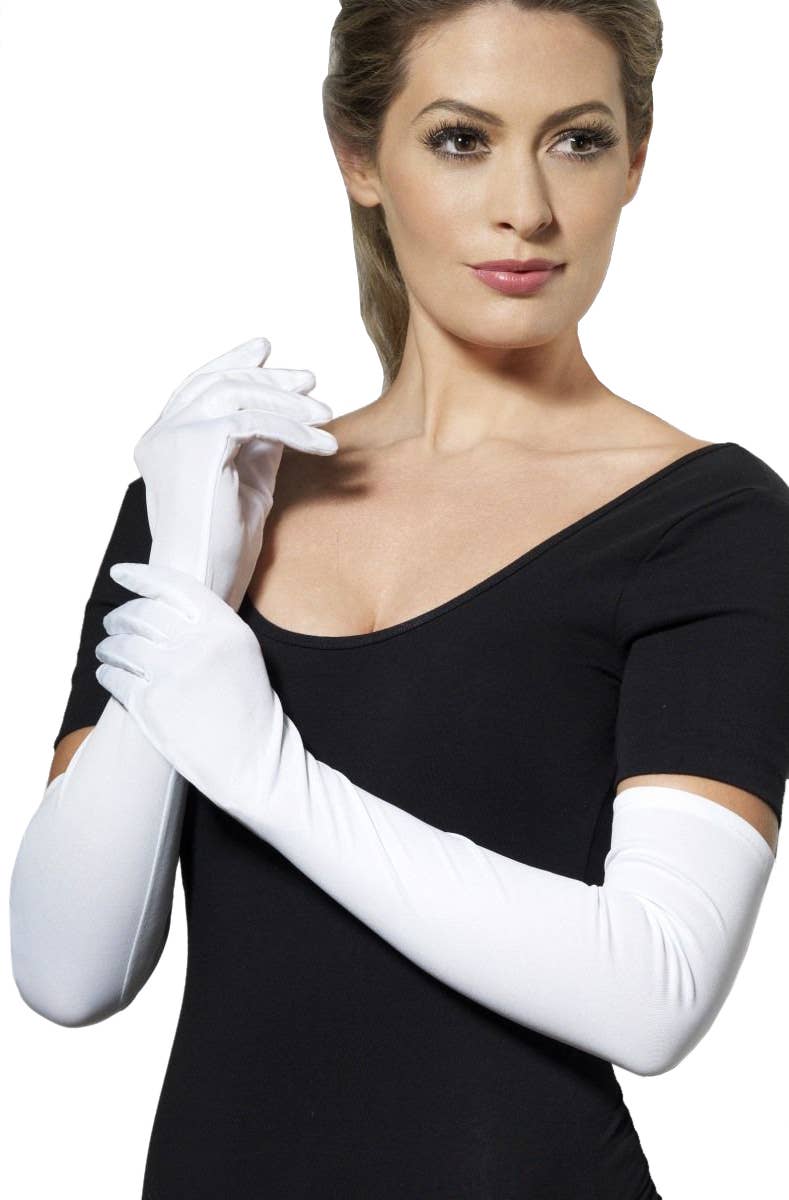 Image of Long White Womens Costume Gloves