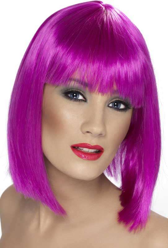 Women's Neon Purple Concave Bob Costume Wig with Fringe