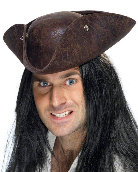 Brown Faux Suede Tricorn Pirate Hat