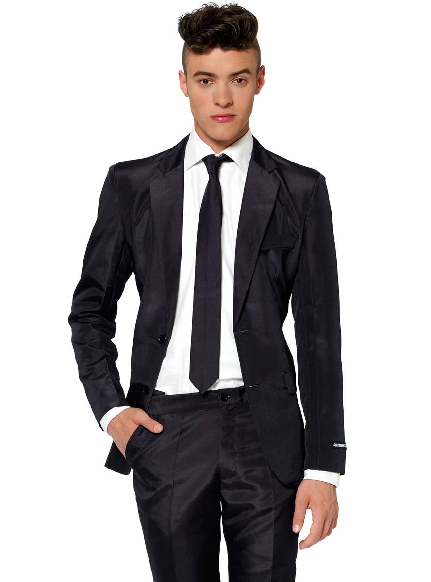 Men's Solid Black Deluxe Costume Suit - Close Image