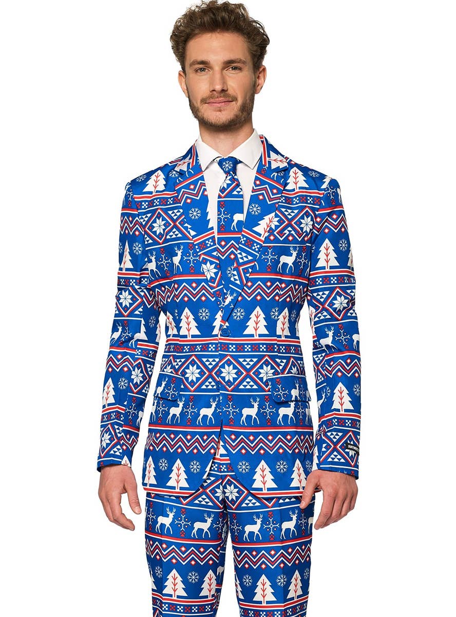 Blue Nordic Christmas Suit For Men - Close Image