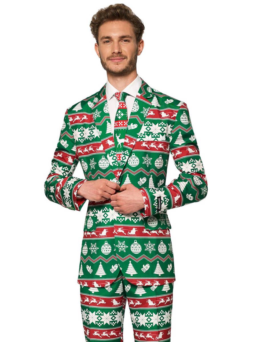 Green Nordic Christmas Suit For Men - Close Image