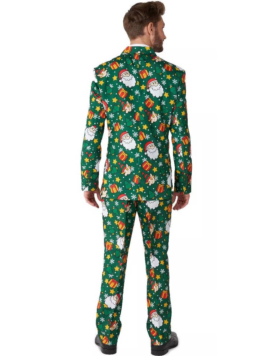 Green Santa and Elves Christmas Suit for Men - Back Image