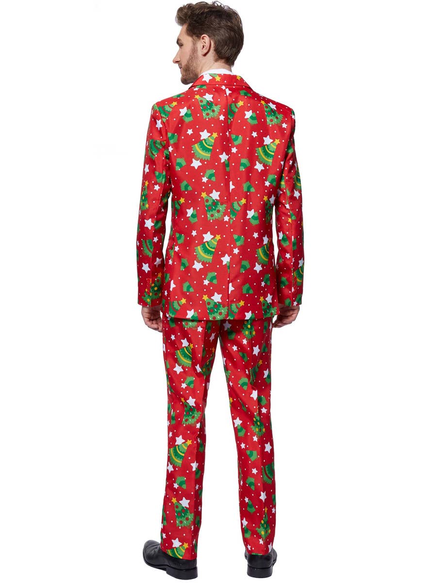 Red Christmas Trees and Stars Costume Suit for Men - Back Image