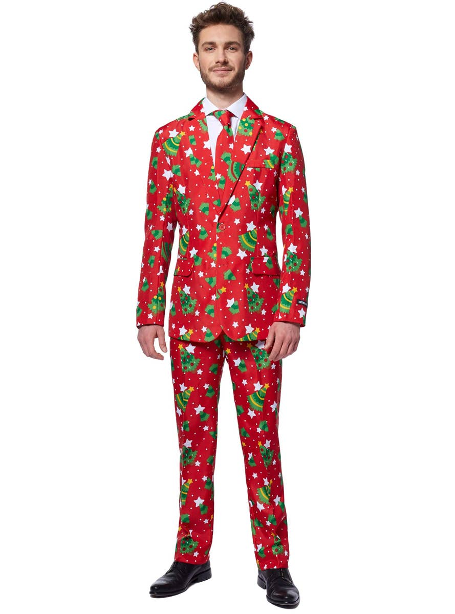 Red Christmas Trees and Stars Costume Suit for Men - Front Image