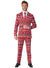 Red Nordic Pixel Print Christmas Suit for Men - Front Image