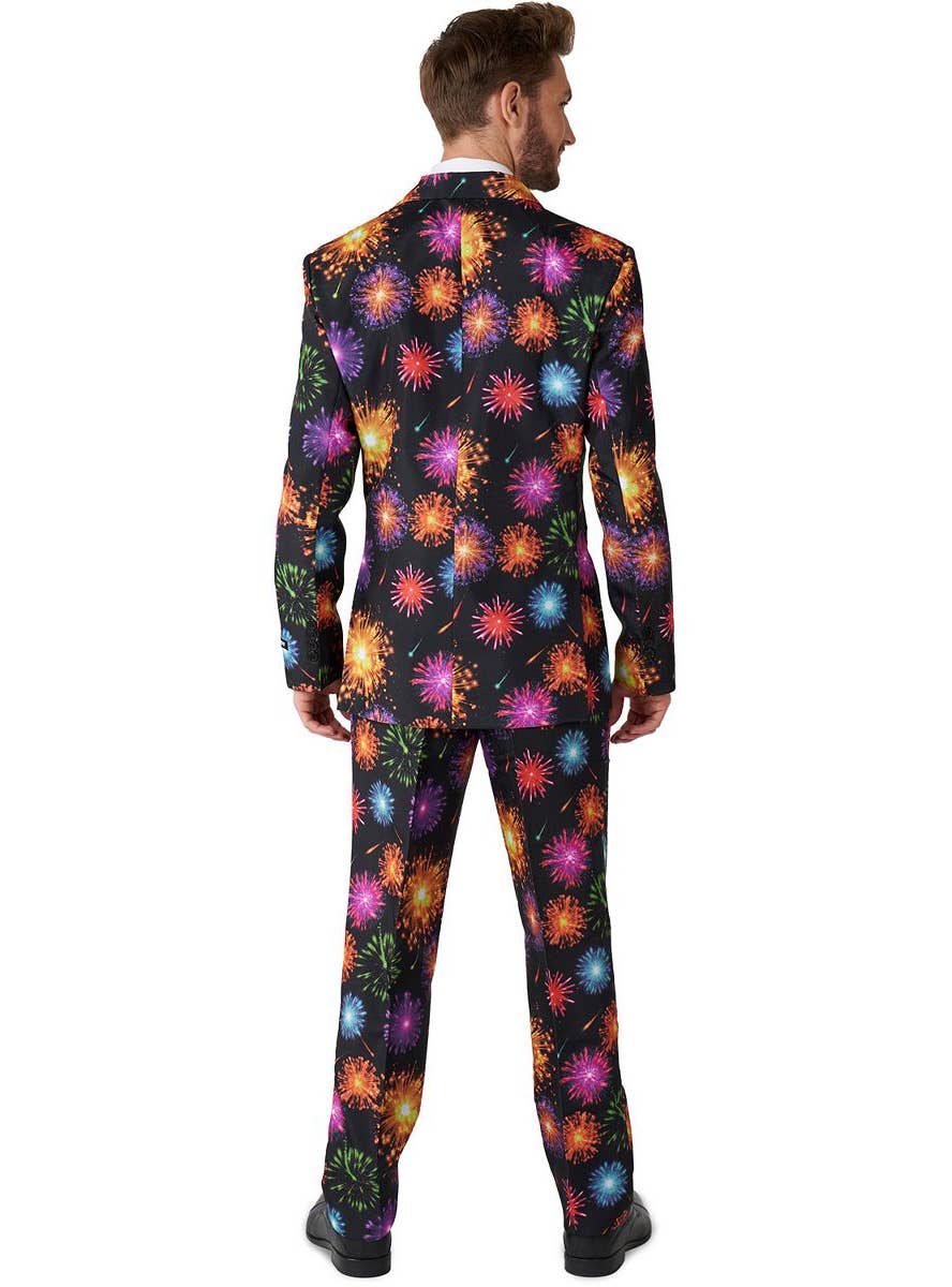 Men's Black Suit with Colourful Fireworks Print - Back Image