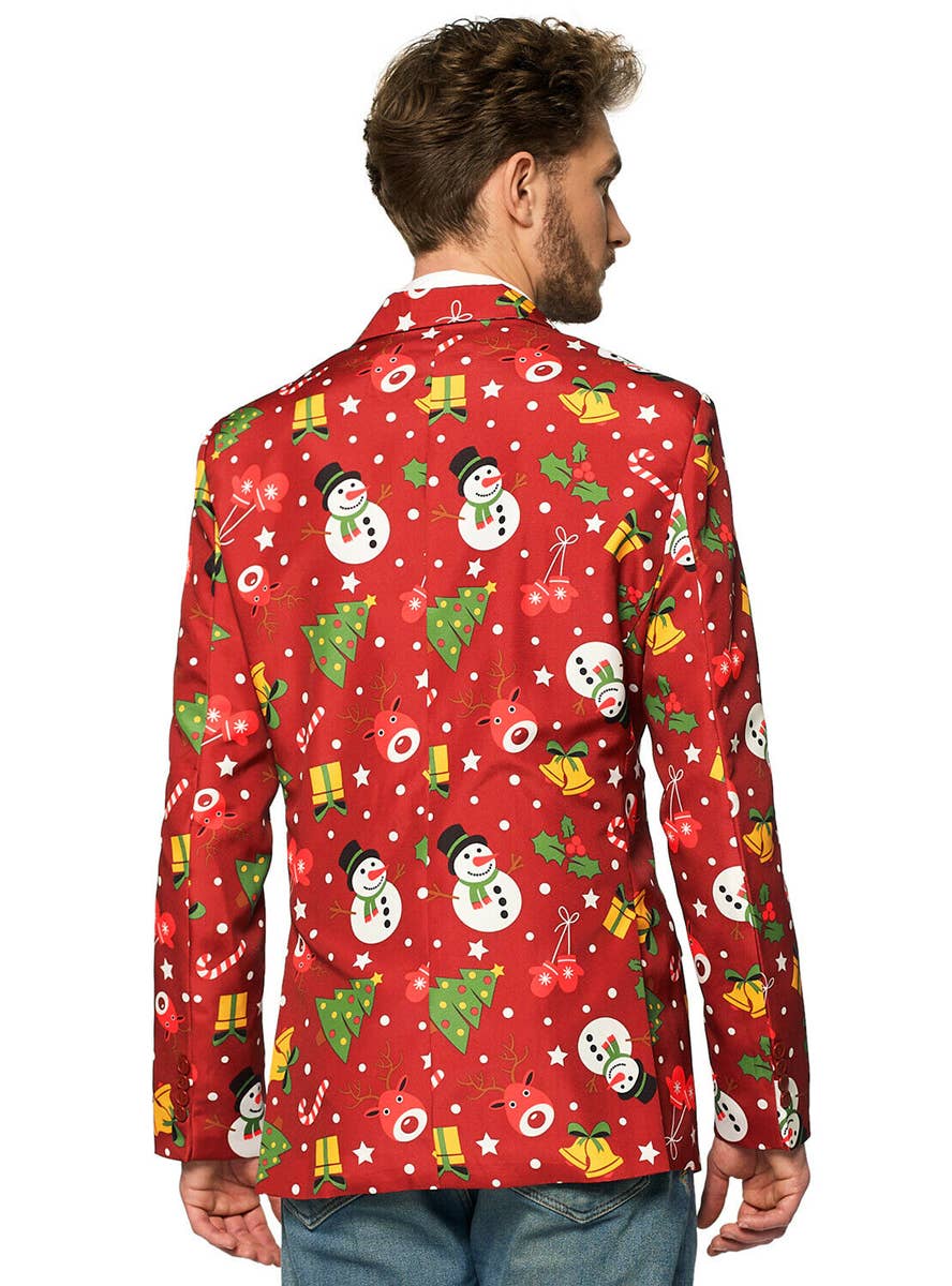 Men's Red Christmas Print Jacket With Lights - Back Image