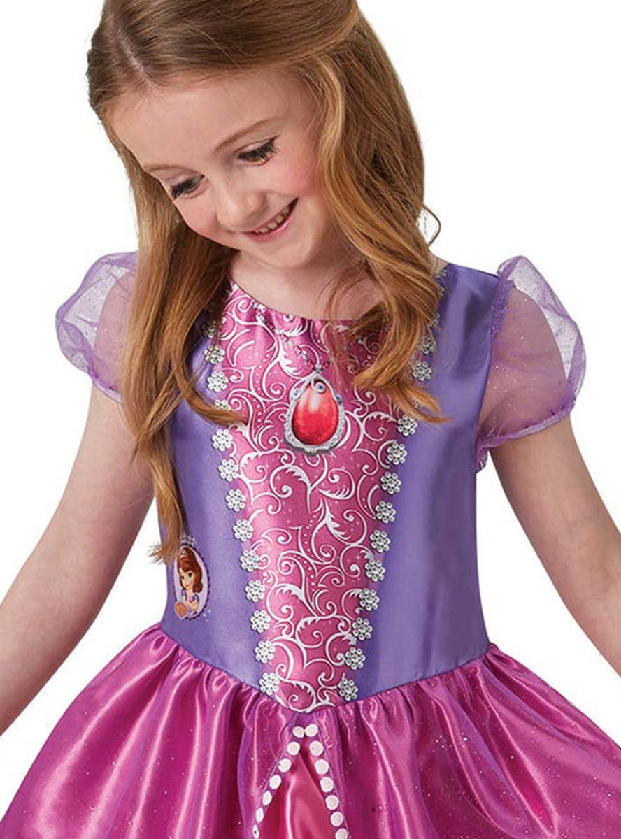 Image of Sofia the First Girls Disney Princess Costume - Close Up Image 1