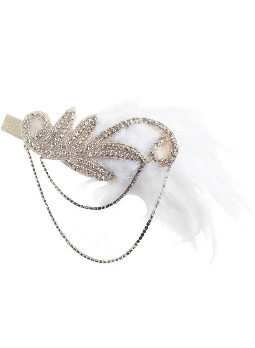 Image of Great Gatsby Silver Rhinestone Headband with White Feathers - Alternate Image