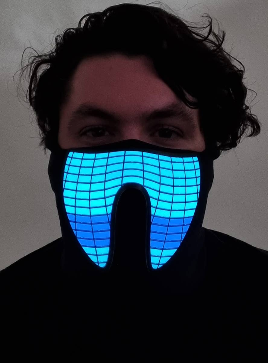 Image of Purple and Teal Wave Sound Activated Light Up Mask - Light Up Image