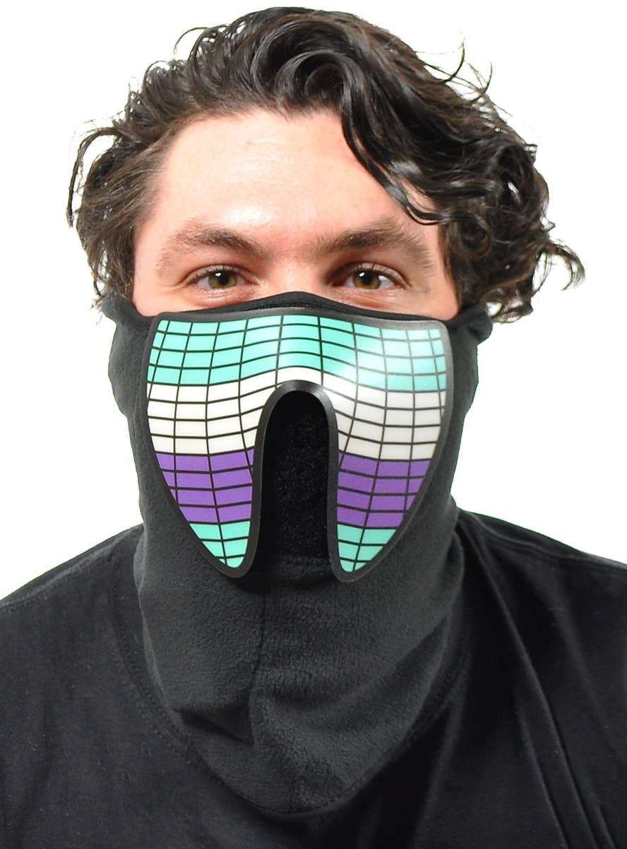 Image of Purple and Teal Wave Sound Activated Light Up Mask - Main Image