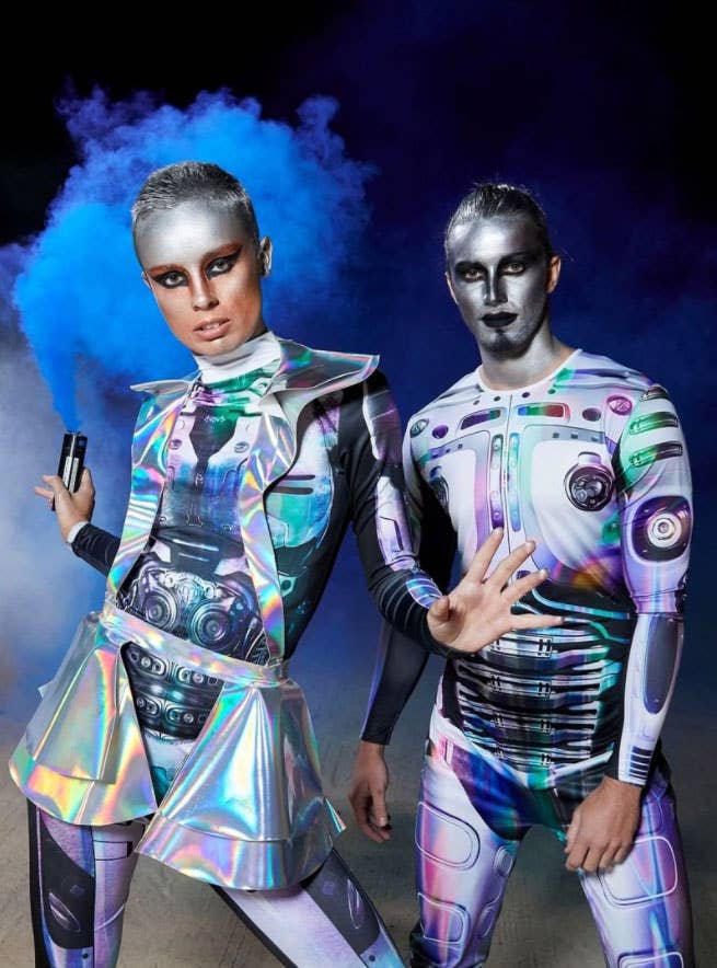 Womens Metallic Cyber Space Alien Costume - Lifestyle Image