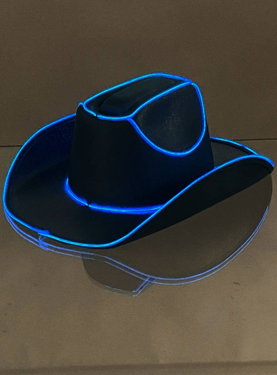 Image of Sparkly Blue Cowgirl Festival Hat with Flashing Lights - Light Up Image