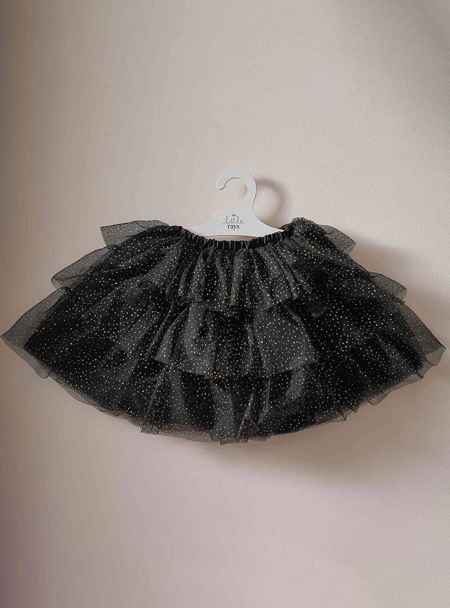 Image of Sparkly Girls Deluxe Black Tutu with Gold Glitter - Alternate Image 1