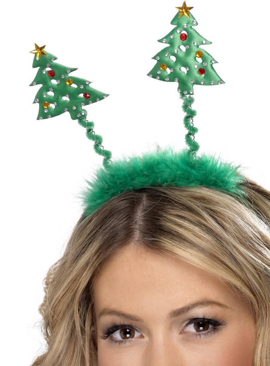 Image of Festive Rhinestone Christmas Tree Head Bopper Headband