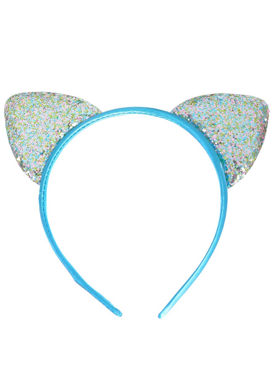 Image of Glittery Pastel Blue Cat Ears Costume Headband