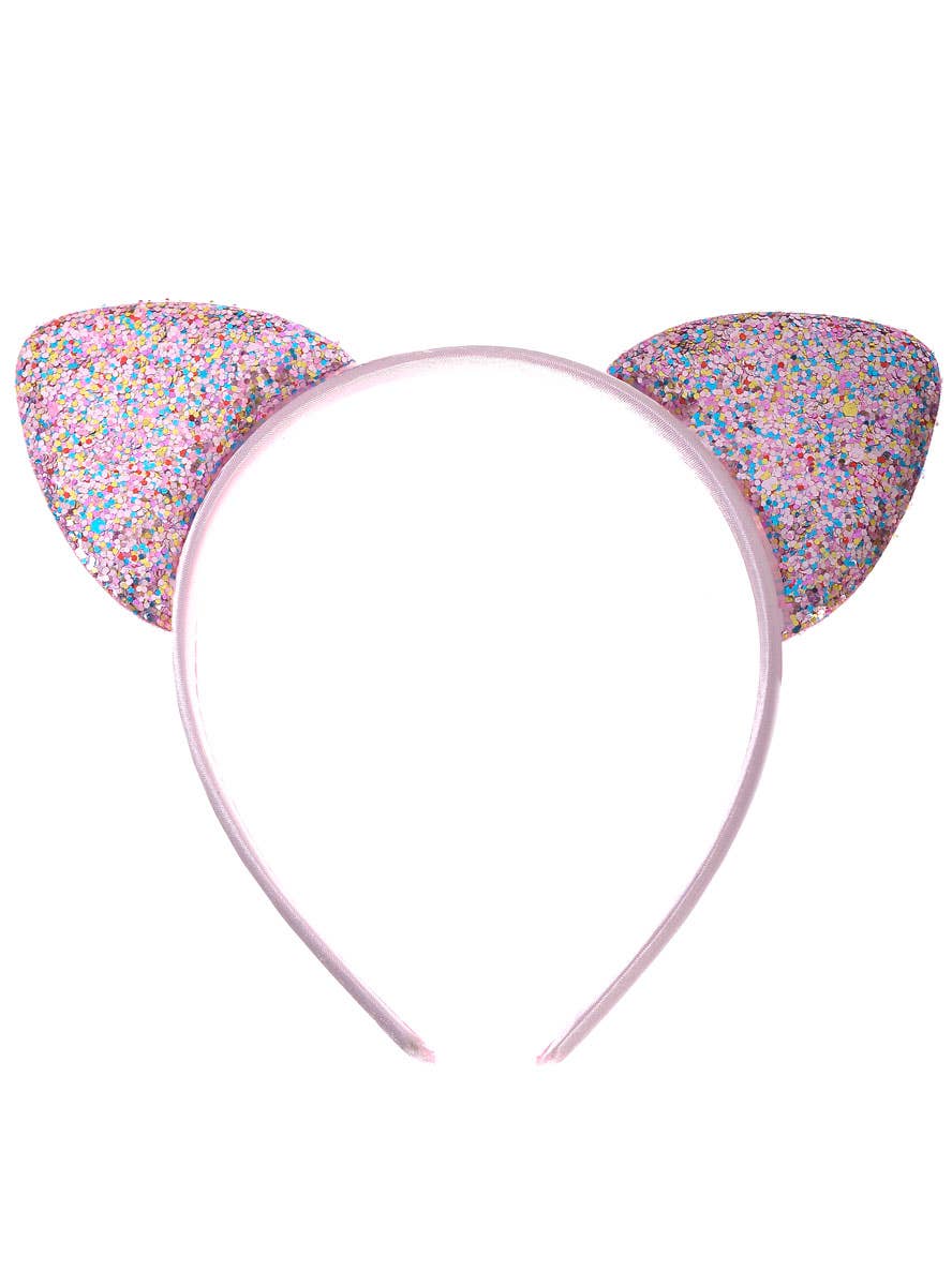 Image of Glittery Pastel Pink Cat Ears Costume Headband