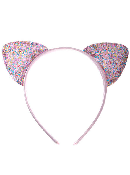 Image of Glittery Pastel Pink Cat Ears Costume Headband