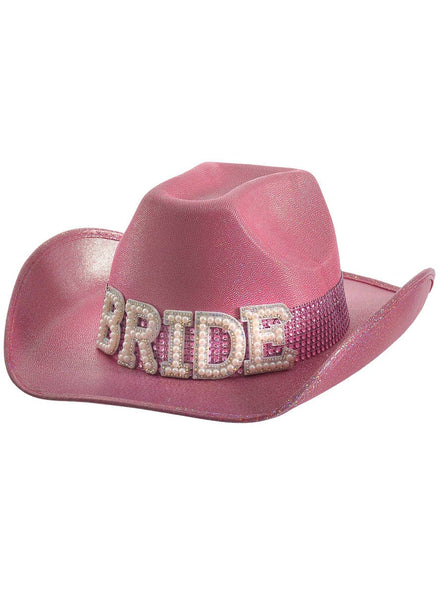 Image of Sparkly Pink Cowgirl Hat with Bride Embellishment - Main Image